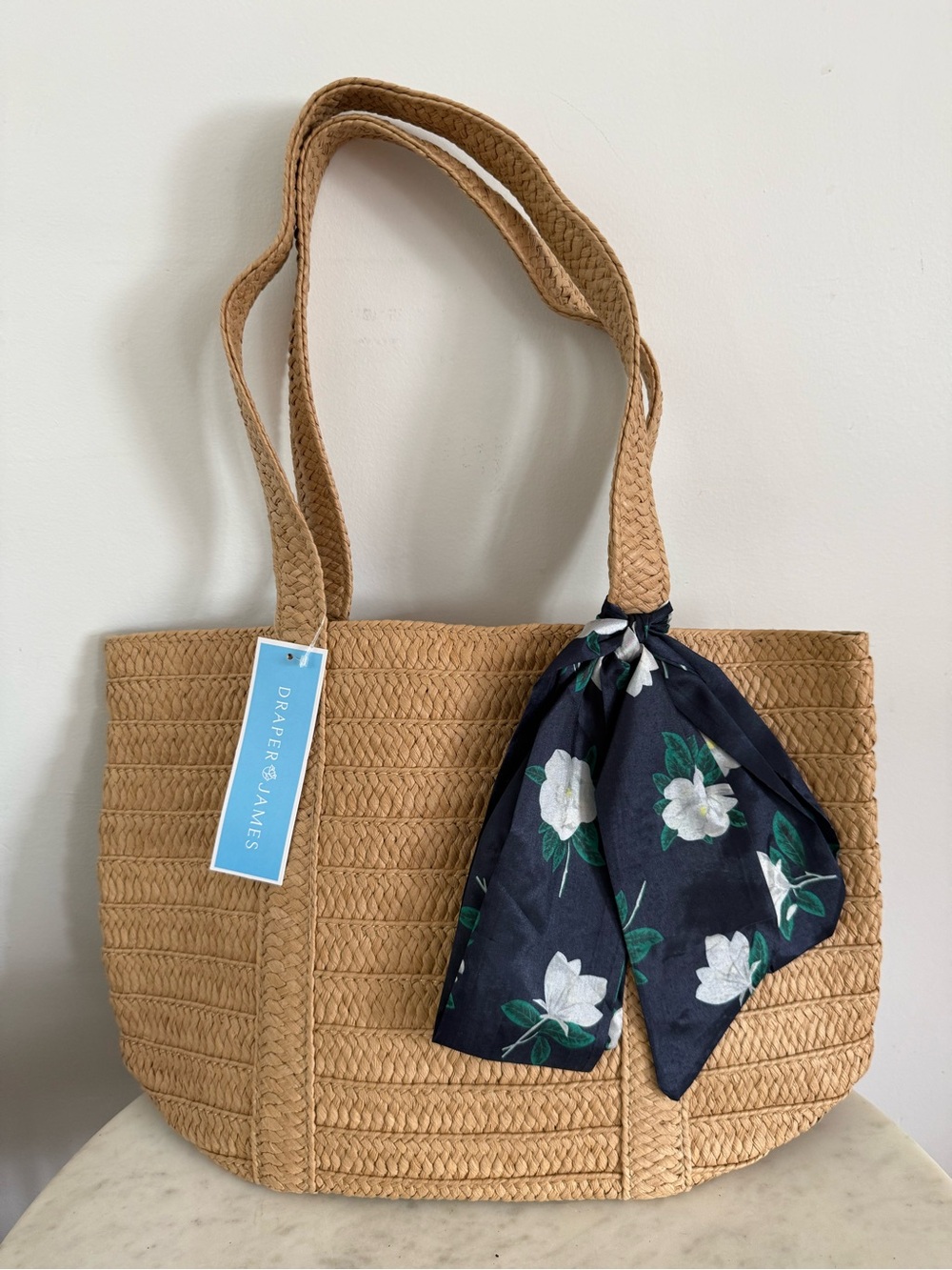 Draper James Everyday Straw Shoulder Bag Tote floral scarf - NEW!! NWT!!